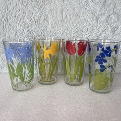 Swanky Swigs Vintage MCM Juice Glass Daffodil Tulips Flowers Floral 4″