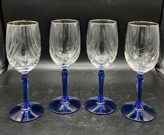 Vtg Lenox Cobalt Blue Stem Wine Glass Goblet 8” Art Deco Swag Drape Gold Rim (4)