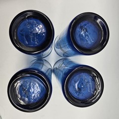 4 Fenton Cobalt Blue Floral Handpainted Floral Signed Tumblers Glass Glasses Vtg