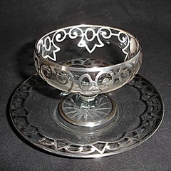 Three Silver Overlay Dessert Stems with Matching Glass Under Plates No Monogram