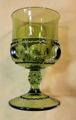 Kings Crown Thumbprint Avocado Green STEM Glass 4.5″