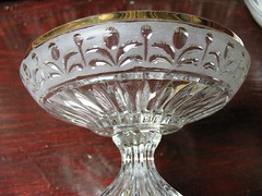 ENESCO FOOTED BOWL ETCHED LEAD GLASS GILDED RIM VINT. W.GERMANY