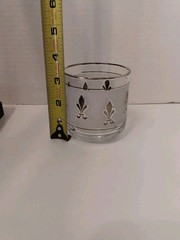 Vintage Libbey Fleur De Lis Silver Frosted Whiskey Rocks Glass MCM