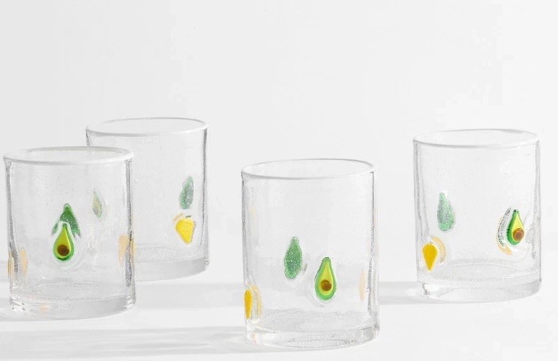 Pottery Barn Icon Tumblers Avocado & Chips – Set of 4 Soda Lime Glass 11 OZ/Gift
