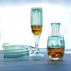 Bohemian Style Champagne Flute Glasses Hand Cut To Clear Crystal Glass 6oz Green
