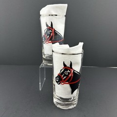 Vintage Derby Race Horse Highball Glasses (2) Equestrian Gear Bowler Hat