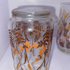 🌹Four (4) Vintage Libbey Drinking Glasses. Cane Flower With Orange Flower