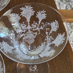 Morgantown Glass «Mayfair» Etched Champagne Glasses Set of 4 Art Nouveau Style