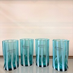 Alessandro Coppola Murano Italy Aqua Blue Art Glass Tumblers Set of 4 NEW