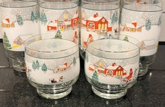 Vintage Lot 10 Sangrio Silent Night Glasses Christmas 3 Sizes Holiday Winter Cup
