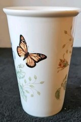 Lenox Butterfly Meadow No lid Tumbler Cup 5.25″ Tall Letter «B» Floral Bee.
