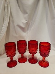 Viking~4 Georgian~Ruby Red~Honeycomb Glasses~4oz. To Rim~ 5.25”Tx2.25″W(TS)