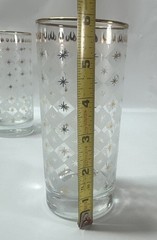 4 Vintage MCM Starburst & Diamond Pattern Clear White Gold Highball Tumblers 6”