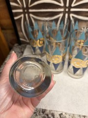 Set of 8 Federal Glass Nordica Turquoise & Gold Atomic Highball MCM Barware