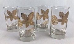 Vintage Golden Gold Leaf Foliage 12 oz. Tumblers Glassware Drinkware by Libbey