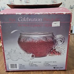 Indiana Glass Celebration Grapevine 18pc Punch Bowl Set 8.5qt Clear MPN 5354