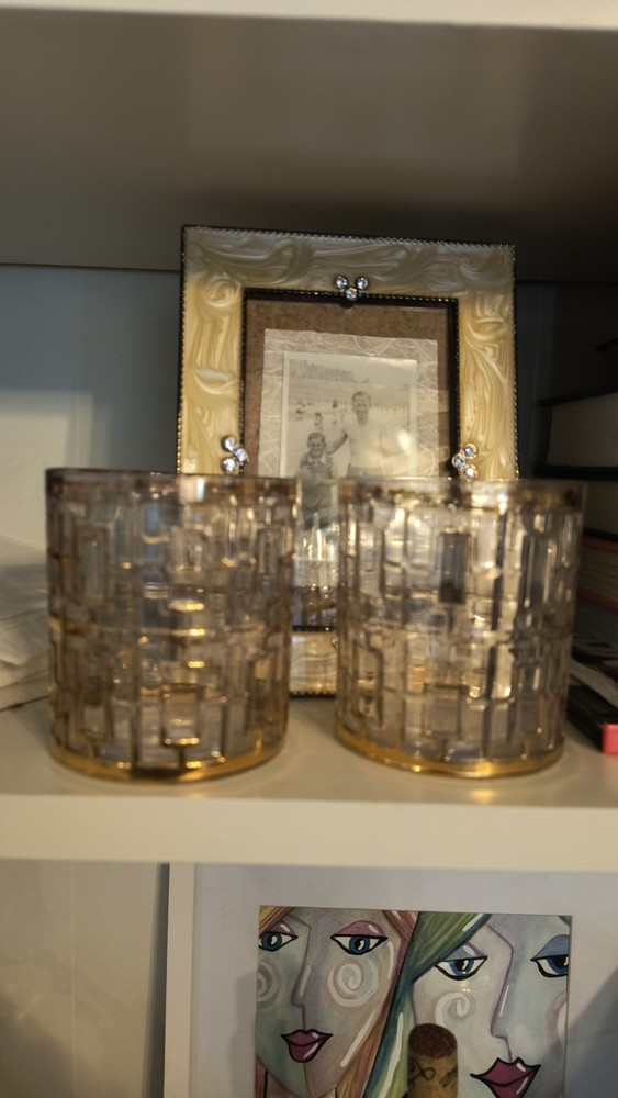 2 Shoji Trellis 22K Gold Rocks Glasses Mid Century Imperial Vintage Barware