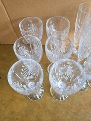 (12) Mikasa Christmas Tree Crystal 6 Champagne Flutes, 6 Water Wine Goblets