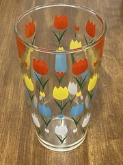 Colorful Tulips / Stripes 30 oz. Glass Tumblers Retro MCM Large Tall – Set of 2