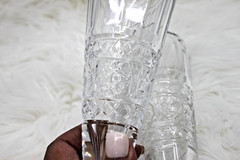 Vintage Russian Cut Crystal Drinking Horns Pair 7.5″ Wine Toast Glasses Curved