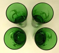 VTG MCM Lot of 4 Anchor Hocking Forest Green Glass Art Deco Glasses Tumblers A21