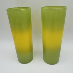 VTG Blendo Bermuda Twist Lemon Lime Glasses Yellow Green Collins Tumblers (2)