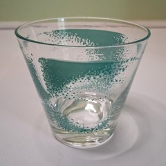 Mid Century Modern Fred Press Tumbler Teal Turquoise Starburst Glass Vintage