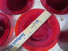 Ruby Red Hobnail Bumpy Texture Heavy Glass Cups and Saucers 4 Sets