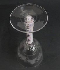 English Georgian Air Twist Glass Wine Glass Goblet, 19th Century. Etched Grapes