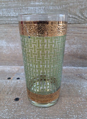 CONTINENTAL CAN COMPANY GLASS GREEN BASKET WEAVE HIGH BALL GLASS-22K GOLD EDGING