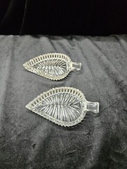 Vintage Glass leaf design Trinket dishes. Set Of 2