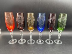 Set of 6 Colors ~ Nachtmann «TRAUBE» Cut to Clear ~ Champagne Flutes ~ 9″