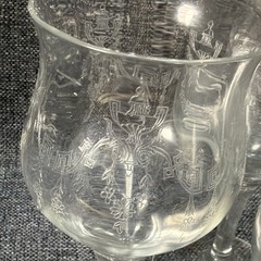 Set of 5 Vintage Deep Plate Acid Etched Lead Crystal Goblets 365nm UV Glow Mint
