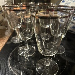 Set of 7 Vintage French Crystal Glass platinum ring Water Goblet Dorothy Thorpe
