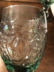 Two Vintage Libbey “Orchard” Green And Clear Goblet Glasses