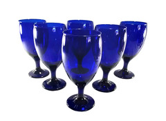 Cobalt Blue Glass Water / Wine / Iced Tea Goblets 7″ ~ Set of 6