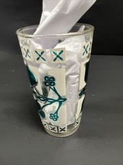 Vtg MCM Hazel Atlas Green Ivy Vine and White Drinking Glass 5”High Replacement