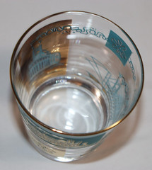 2 Southern Comfort Turquoise & Gold Steamboat Lowball Cocktail Whiskey Glasses