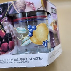 New In Box Set Of 4 Vintage CORELLE Abundance Juice Glasses 7 oz. Fruit Lemon