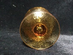 Amber Dimpled Textured Glass Footed Water Goblet Tumbler Retro 5″H 16oz