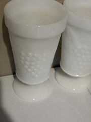 Milk Glass Anchor Hocking Grape Pattern Footed Tumblers 6.625″ Vintage Set Of 3