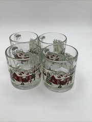 Libbey Christmas Mugs Winter Village 12 oz Holiday Scene Heavy Made in USA Set/4