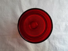 Vintage Paden City Glass, Penny Line, Ruby Red, Orange Juice Tumbler, 5 ounces
