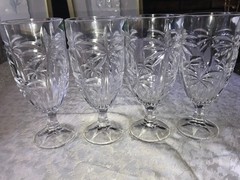4 Godinger SHANNON Crystal SOUTH BEACH Palm Tree 16oz ICED TEA Water GOBLETS 7¾»