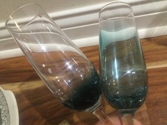 Pier 1 Teal Aqua Crackle Glass Champagne Flutes Set of 2