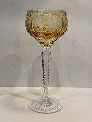 VTG Nachtmann Traube Crystal Wine Glass Amber Orange Cut to Clear 8 1/4″ Germany