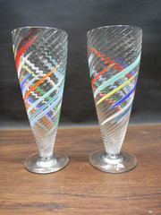2 VTG TOM STOENNER Tundra Drinkware Rainbow Swirl Hand Blown Signed Glass 1989