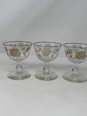 3 Vintage Libbey «Rose Bouquet» cordial or liquor cocktail glasses barware bar