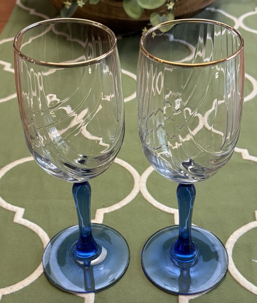 LENOX Lead Crystal Wine Glass Cobalt Blue Stem & Swag Drape w/22K Gold Rim 8″ H