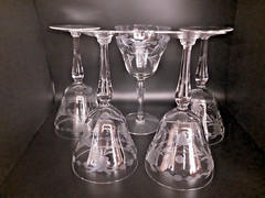 Vintage floral Design Wine Glasses – Etched–7″ H- 3 1/2″ at top. ( 5 ) Glasses